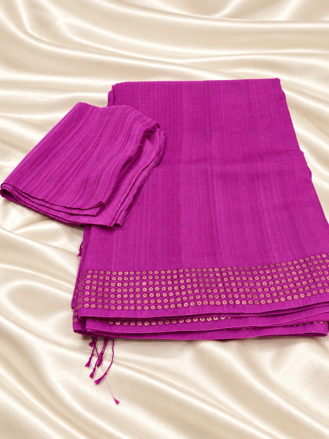 Magenta Purple Tussar Saree with Sequence Border and Pallu