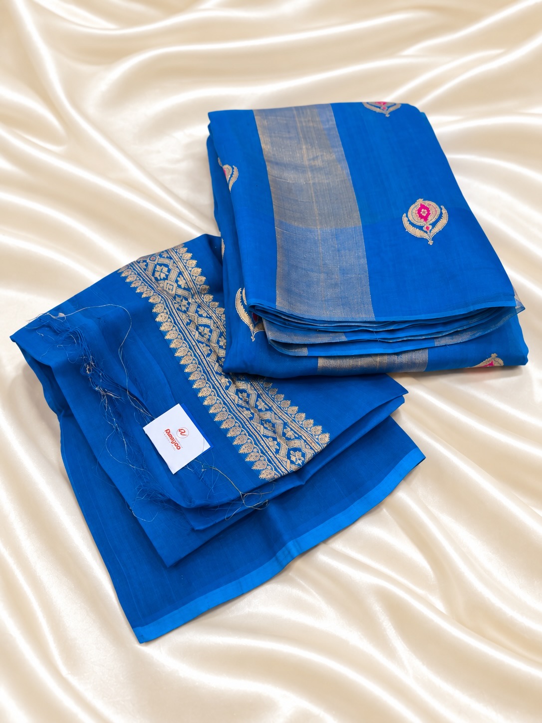Royal Blue Tissue Kora Organza with Vertical Tissue and Kora Stripe Allover